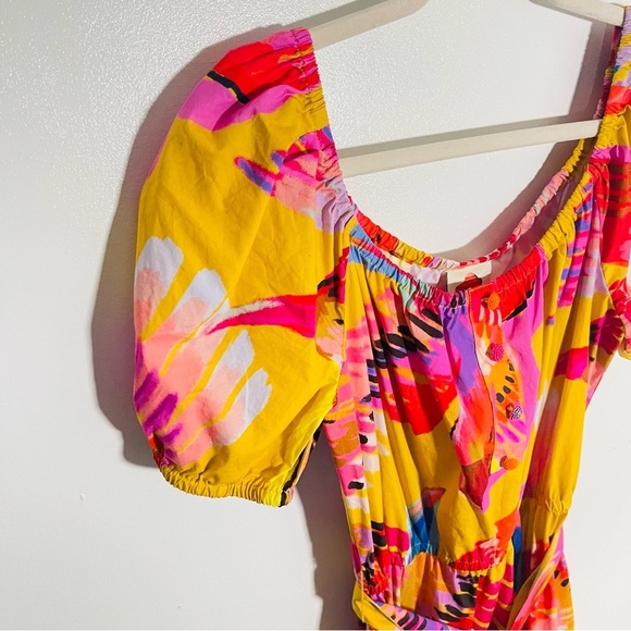 NEW FARM Rio Neon Macaws Tiered Maxi Dress Resortwear Vacation Tropical Bohemian - Picture 12 of 13